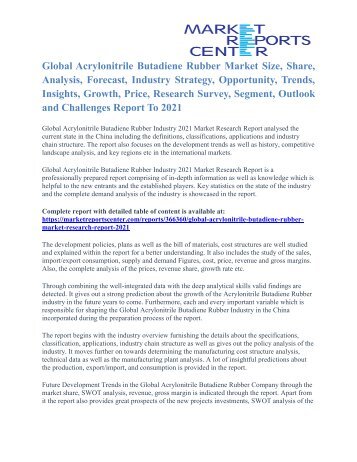 Acrylonitrile Butadiene Rubber Market Outlook And Research Survey To 2021