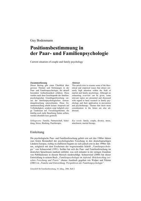 und Familienpsychologie - Zeitschrift für Familienforschung