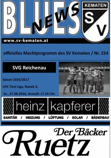 Blues News 224, SV Bäcker Ruetz Kematen - SVG Reichenau