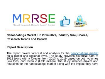 Nanocoatings Market : In 2014-2021, Industry Size, Shares, Research Trends and Growth 