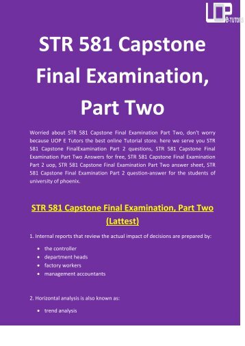 STR 581 Capstone Final Examination, Part Two | STR 581 answers - UOP E Tutors