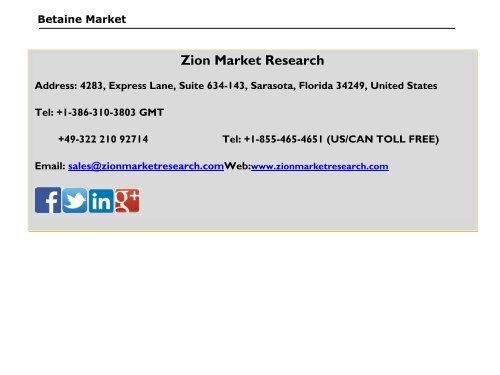 Betaine Market: Increasing application of betaine in the personal care industry drives the market by 2015-2021