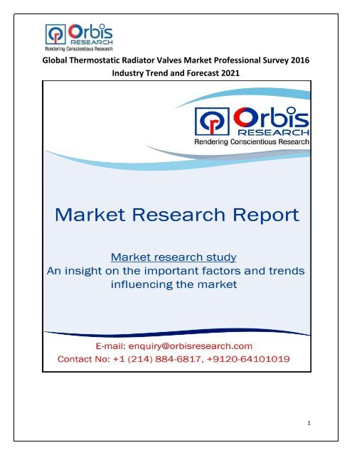 Global Thermostatic Radiator Valves Market Professional Survey 2016 Industry Trend and Forecast 2021