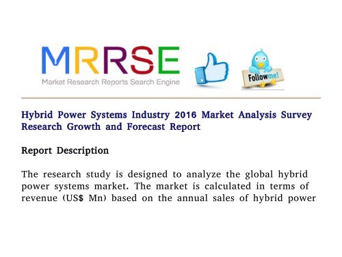 Hybrid Power Systems Industry 2016 Market Analysis Survey Research Growth and Forecast Report