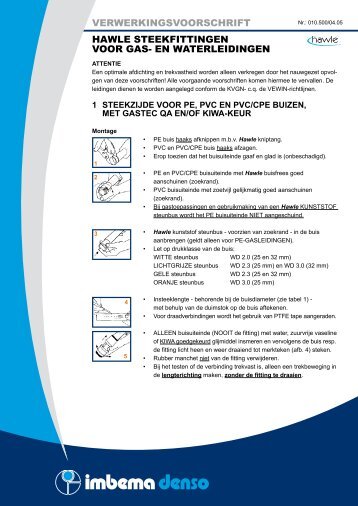 verwerkingsvoorschrift hawle steekfittingen voor gas - Imbema Denso