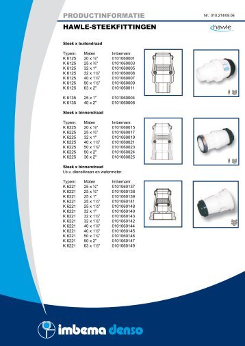 HAWLE-stEEkFIttINGEN productINFormAtIE - Imbema Denso