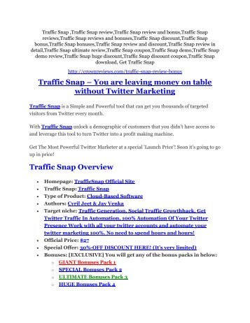 Traffic Snap Review and $30000 Bonus - Traffic Snap 80% DISCOUNT  