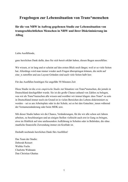 Fragebogen zur Lebenssituation von Trans*menschen - LSVD-NRW