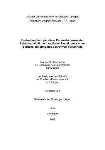 Evaluation perioperativer Parameter sowie der Lebensqualität nach ...