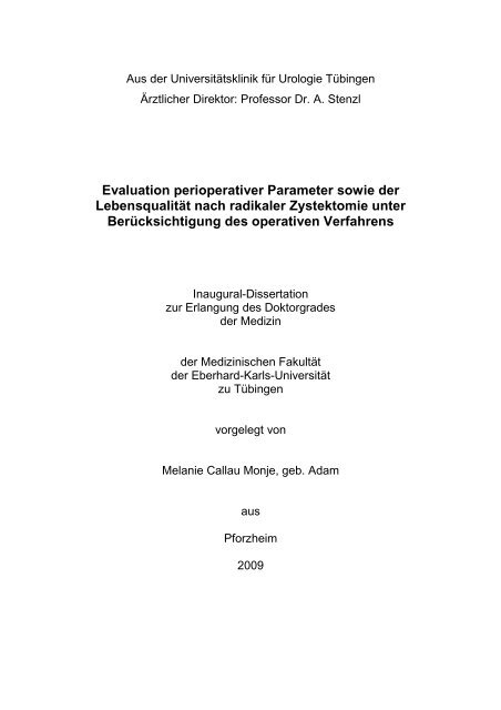 Evaluation perioperativer Parameter sowie der Lebensqualität nach ...