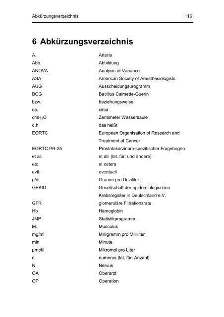 Evaluation perioperativer Parameter sowie der Lebensqualität nach ...