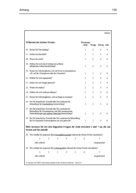 Evaluation perioperativer Parameter sowie der Lebensqualität nach ...