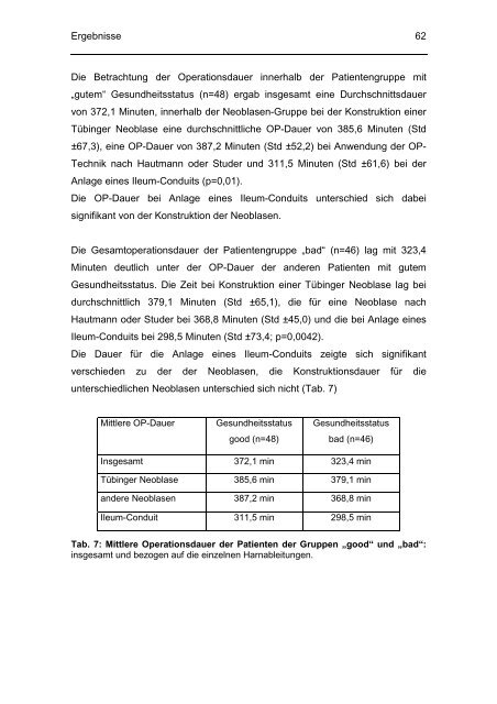 Evaluation perioperativer Parameter sowie der Lebensqualität nach ...