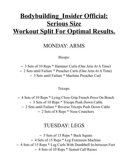 Bodybuilding Insider Official Serious Size Workout Split For