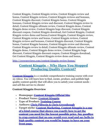 Content Kingpin review - Content Kingpin top notch features