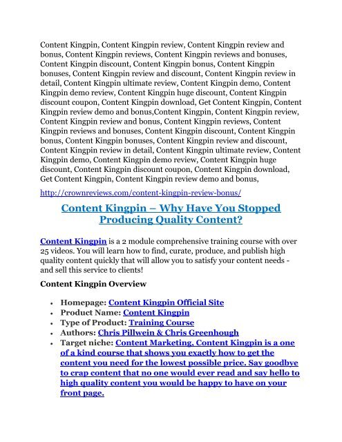 Content Kingpin review - Content Kingpin top notch features