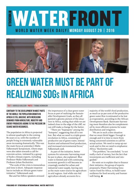World Water Week Daily Monday 29 August, 2016 