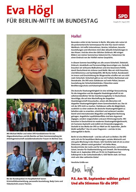 Newsletter Eva Högl August 2016