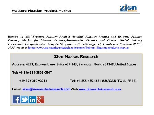 Global Fracture Fixation Product Market will reach USD 11.30 Billion by 2021