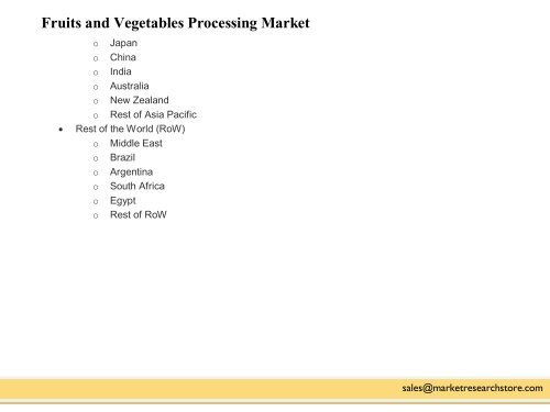 Global Fruit and Vegetable Processing Market Worth to be USD 319.9 Billion by 2020
