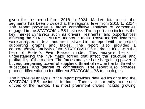 STATCOM UPS Market : Segmentation, Competitive landscape, Industry trends and Developments 2016 - 2024