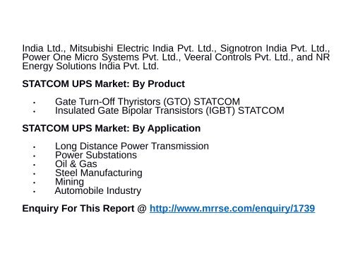 STATCOM UPS Market : Segmentation, Competitive landscape, Industry trends and Developments 2016 - 2024