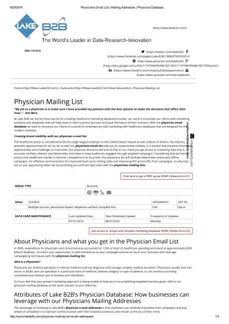 Mailing address list of Physicians