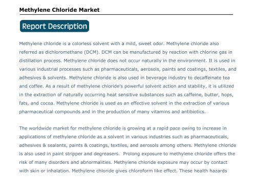 Methylene Chloride Market - Global Industry Perspective, Comprehensive Analysis and Forecast 2015-2021