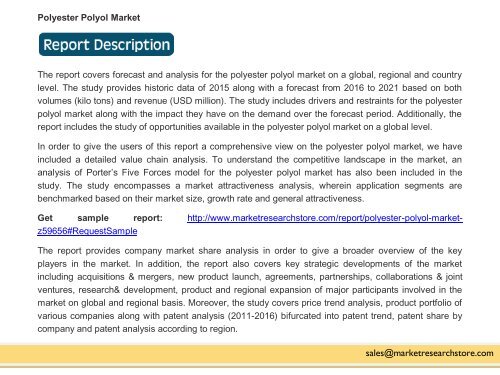 Global Polyester Polyol Market Set for Rapid Growth, To Reach Around USD 7.55 Billion by 2021