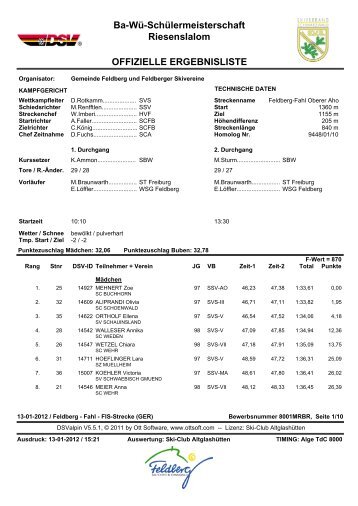 Ba-Wü-Schülermeisterschaft Riesenslalom OFFIZIELLE ...