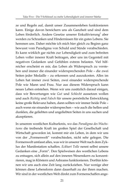 Take Five  - Die fünf Schlüssel zu mehr Lebendigkeit und innerer Stärke - Leseprobe ISBN 783950408324