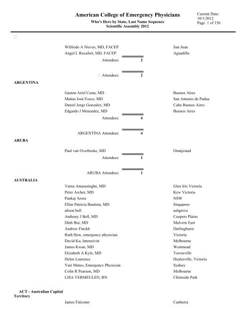 Who's Here ACEP 2012 - American College of Emergency Physicians