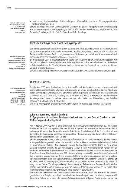 THEMEN: Netzwerk Frauenforschung NRW JOURNAL Nr. 20/2006