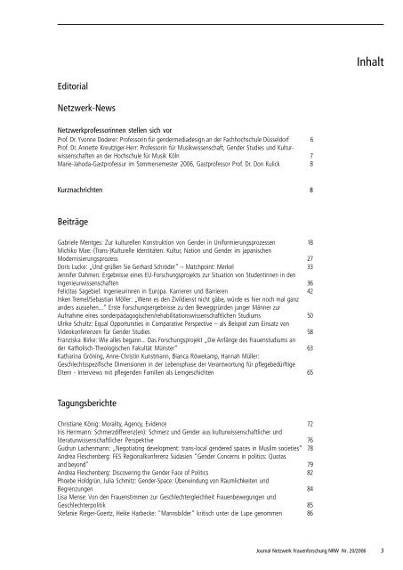 THEMEN: Netzwerk Frauenforschung NRW JOURNAL Nr. 20/2006