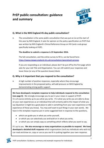 PrEP public consultation guidance and summary