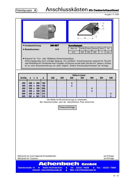 Anschlusskästen (für Lüftungsgitter) - Achenbach GmbH