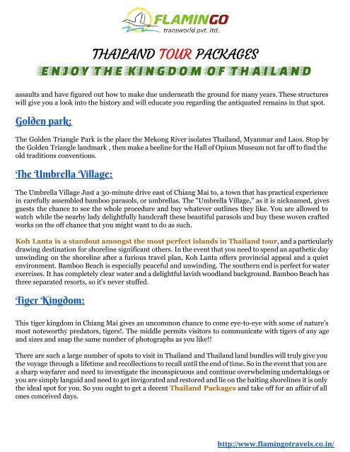 Enjoy the  Kingdom of Thailand tour packages with Flamingo