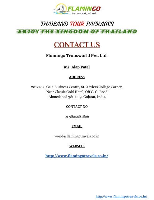 Enjoy the  Kingdom of Thailand tour packages with Flamingo