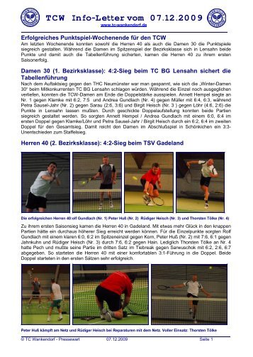 TCW Info-Letter vom 07.12.2009 - Tennisclub Wankendorf