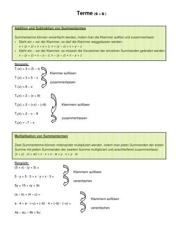 Terme (IG = IQ ) Addition und Subtraktion von Summentermen ...