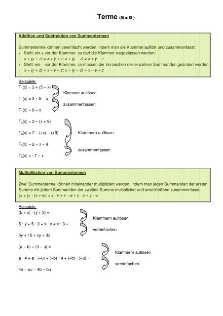 Terme (IG = IQ ) Addition und Subtraktion von Summentermen ...