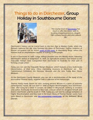 Things to do in Dorchester, Group Holiday in Southbourne Dorset