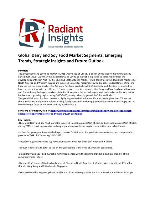 Global Dairy and Soy Food Market Share, Strategic Insights and Future Outlook: Radiant Insights