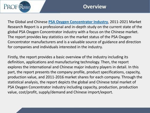 PSA Oxygen Concentrator Industry, 2011-2021 Market Research
