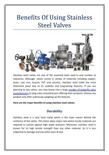 Benefits of using stainless steel valves