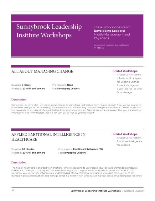 Sunnybrook Leadership Institute 2016 - 2019 Catalogue