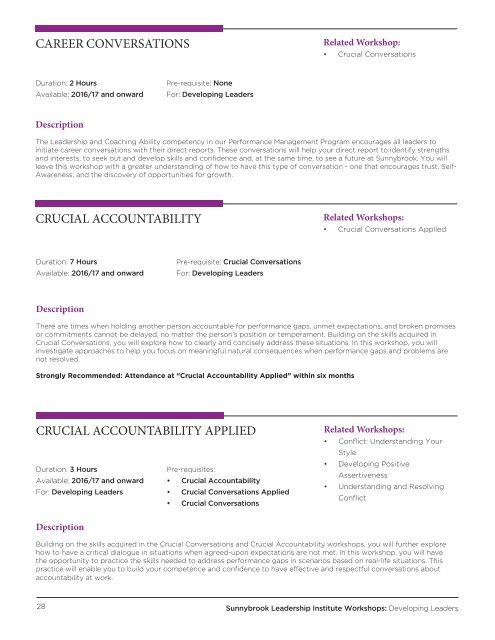 Sunnybrook Leadership Institute 2016 - 2019 Catalogue