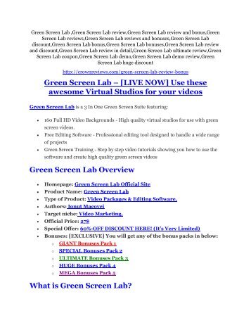 Green Screen Lab Review and Premium $14,700 Bonus