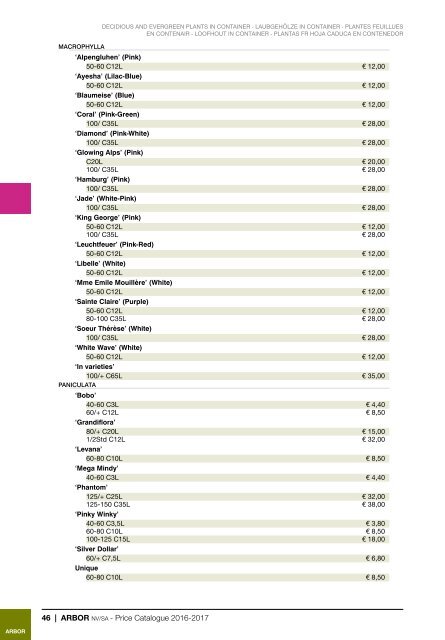 Arbor Price Catalogue 2016-2017
