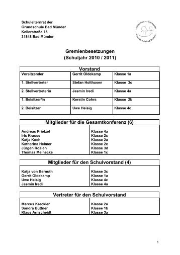 Gremienbesetzungen (Schuljahr 2010 / 2011) - Grundschule Bad ...